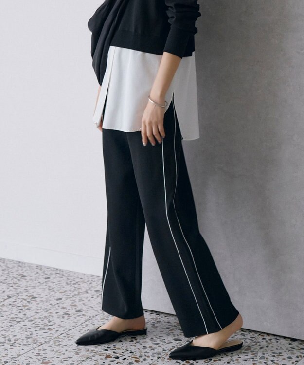 ICB 【洗える】シンセティックダブルフェイス  ニットトラックパンツ ブラック系