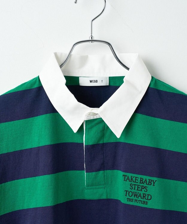WEGO ワンポイント刺繍ラガーシャツ グリーン