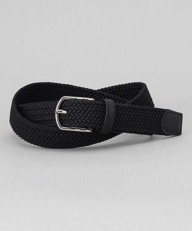 GOTAIRIKU 【ビジカジ兼用】ゴムメッシュ レザーコンビベルト ブラック系