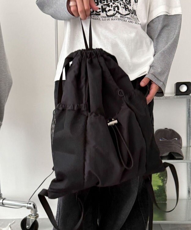 WEGO 【ユニセックス着用ITEM】メッシュポケットナップサック ブラック