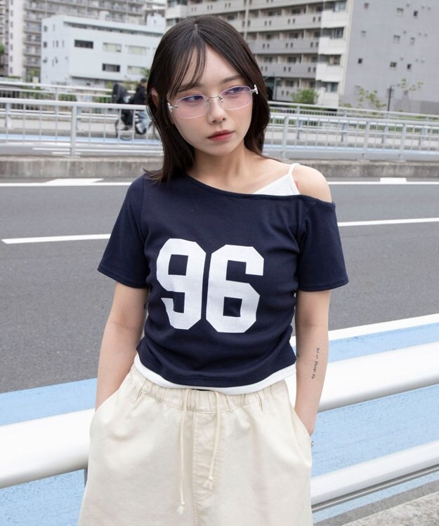 WEGO レイヤードドッキングワンショルちびT ネイビー