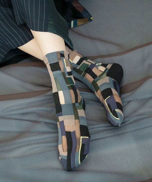 COQ MOSS MEMORY シアーパッチワークソックス チャコールグレー