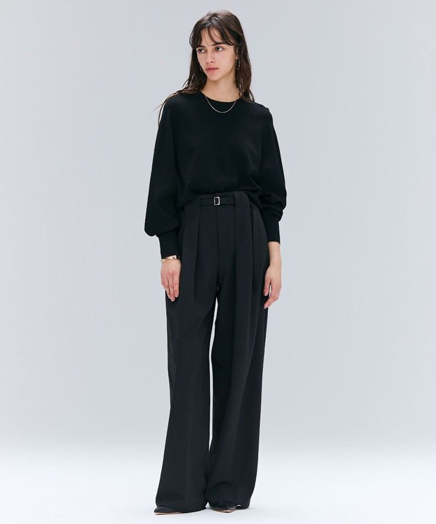 BEIGE， 【セットアップ対応・洗える・Precious 10月号掲載】ZEPHYR / ウールライクタックベルトワイドパンツ Black