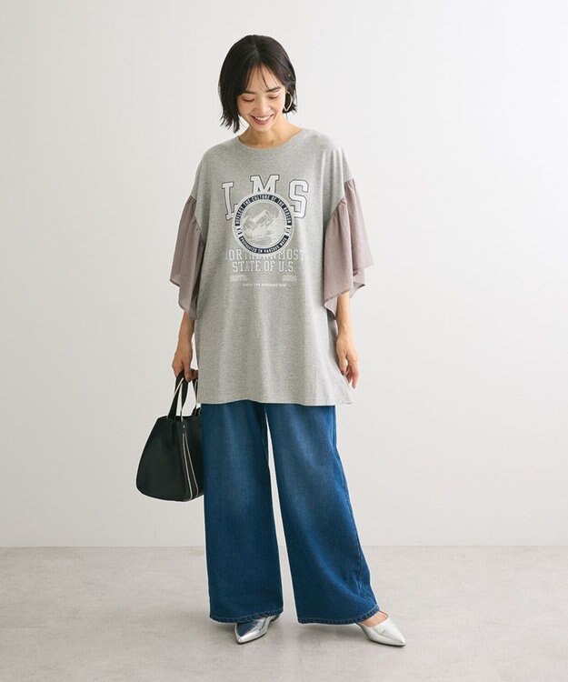 Green Parks ドッキングフレアスリーブロゴチュニック Gray Mixture