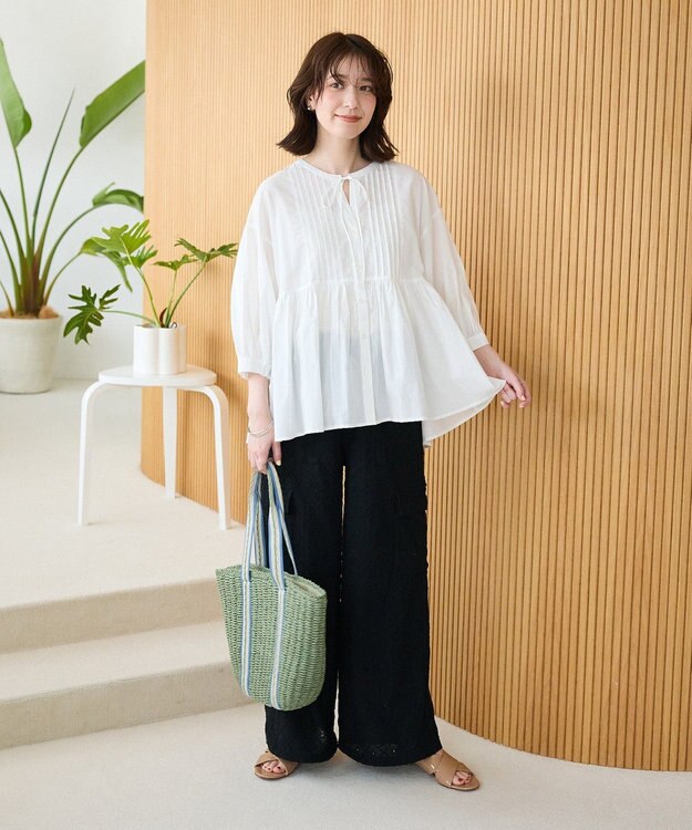 Green Parks ピンタックブラウス White