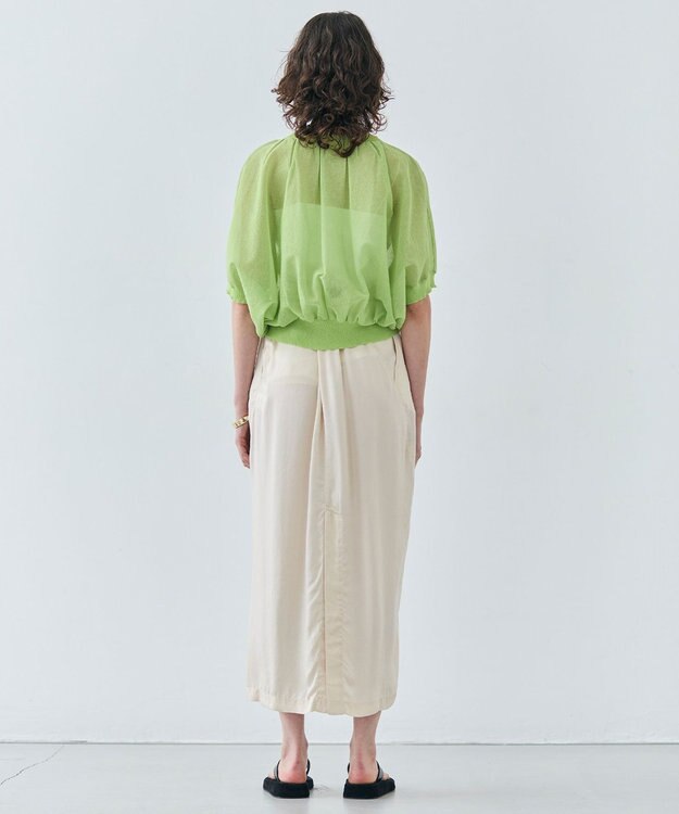 BEIGE， 【洗える・Oggi 7月号掲載】LUPINUS / リネン混半袖プルオーバーギャザーニット Lime