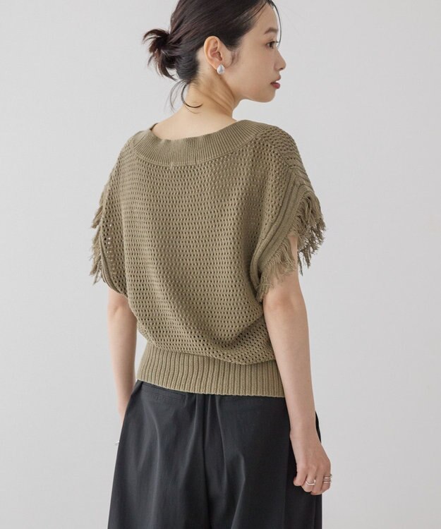 AMERICAN HOLIC 袖フリンジショート丈プルオーバー Olive