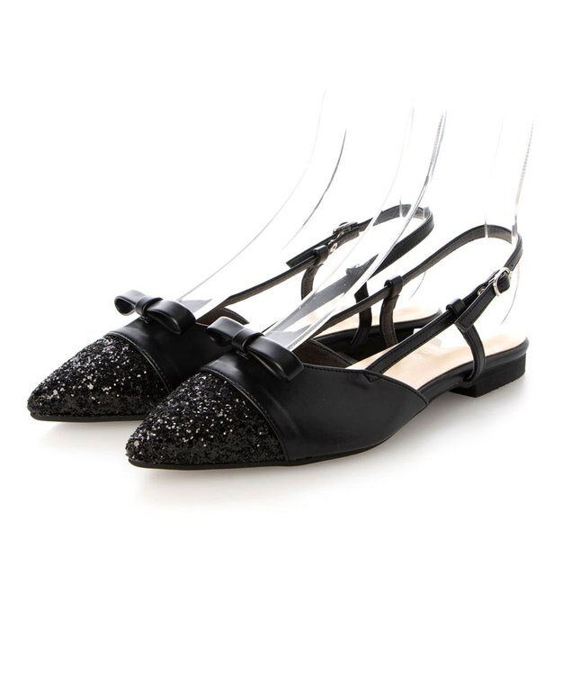 MODE ET JACOMO <carino>グリッターコンビフラットシューズ ブラックコンビ
