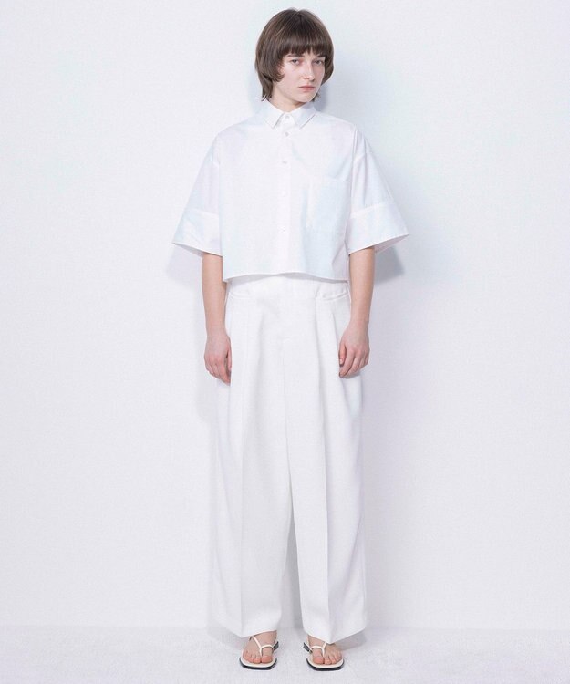 NAVE 【ReNAVE・セットアップ可/洗える/接触冷感/UVケア】コットンポリブロード クロップドシャツ ホワイト系