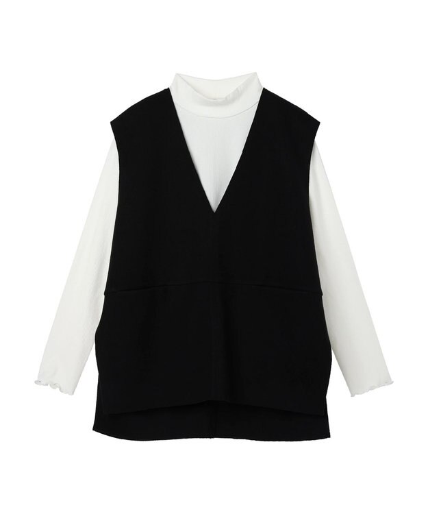 earth music&ecology ＳＥＴ２点圧縮風ポンチベスト＋リブタートル Black