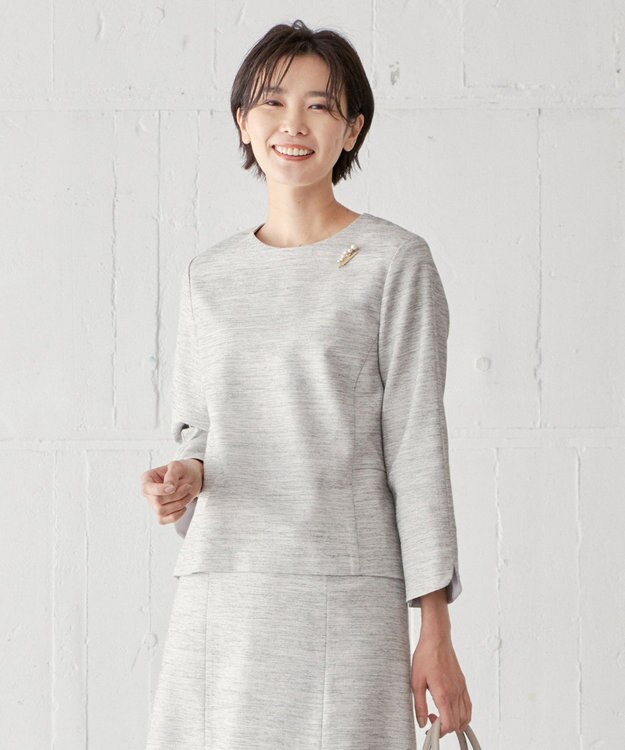 J.PRESS LADIES ライトツイードストレッチ ブラウス ライトグレー系1