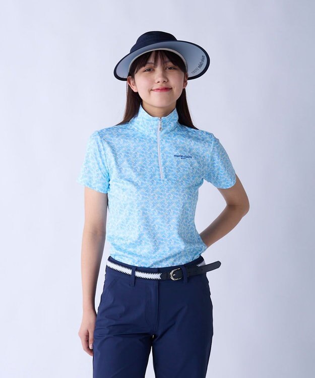 FILA GOLF／marie claire 【Marie claire sports】小花柄ハーフジップ半袖シャツ ブルー