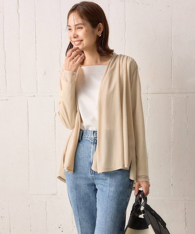 組曲 【WEB限定】シアーツイルジャージーショート カーディガン ベージュ系
