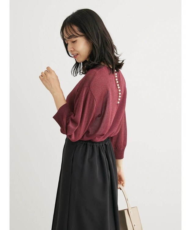 Green Parks ・ＥＬＥＮＣＡＲＥ　ＤＵＥバックパールシアー５分ニット Bordeaux