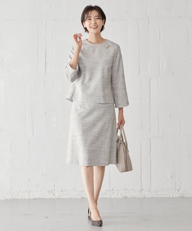 J.PRESS LADIES ライトツイードストレッチ ブラウス ライトグレー系1