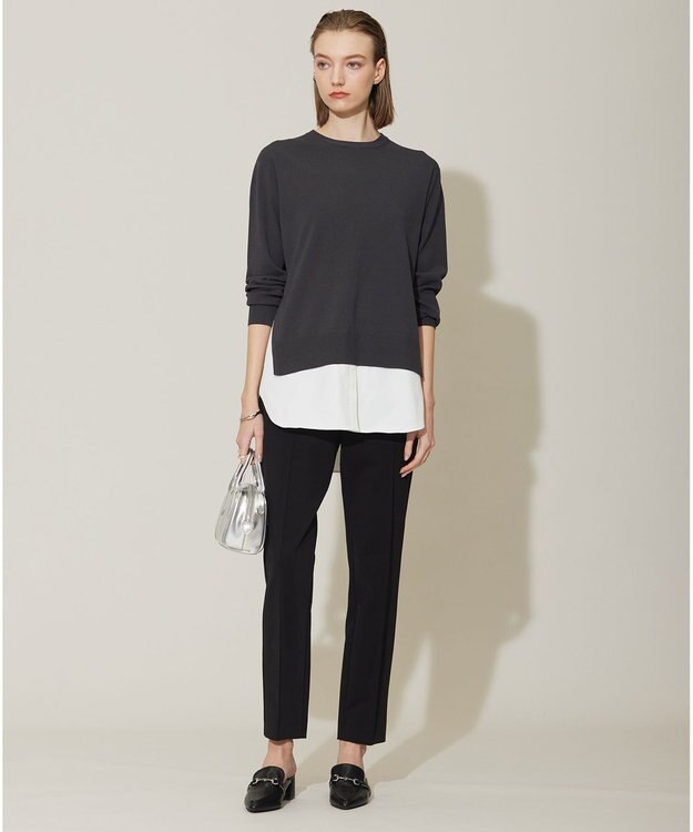 ICB 【洗える】 クロスコンビ ニットプルオーバー チャコール系