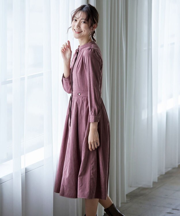 Tiaclasse 【新色追加・洗える】ピーチスキンバンドカラーワンピース ピンク