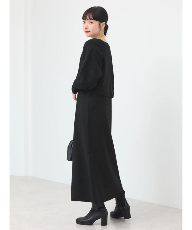 earth music&ecology Ｓｅｔ２点クロスニット＋ノースリーブニットワンピース Black