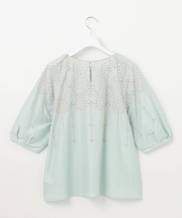 自由区 L 【カタログ掲載・洗える】エンブロイダリーローン ブラウス アクア×ベージュ