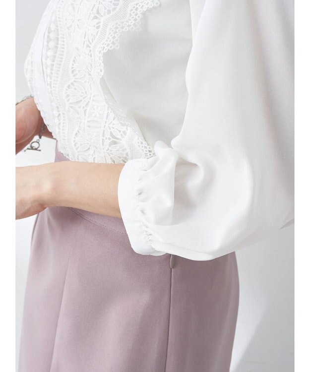 earth music&ecology フロントレースシフォンブラウス Off White