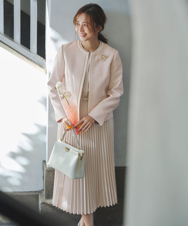 ANY SIS L リップルボーダーストレッチ ジャケット ベージュシャンブレー