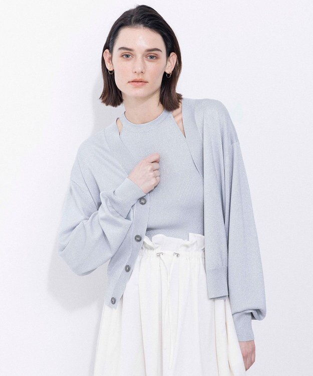 NAVE 【Nave・洗える】ラメニット カーディガン シルバー系