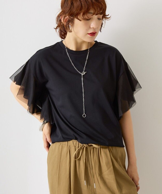 AMERICAN HOLIC 袖チュールサイドスリットプルオーバー Black