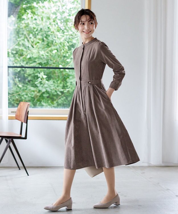 Tiaclasse 【新色追加・洗える】ピーチスキンバンドカラーワンピース モカ