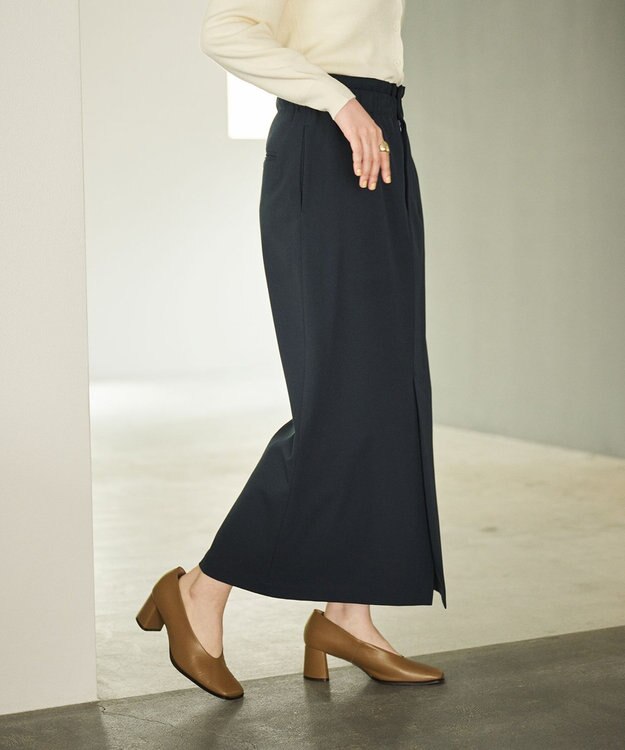 #Newans 【洗濯機可能/ウエストゴム】ロングナロースカート ネイビー