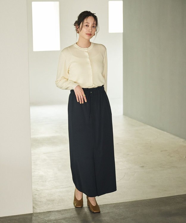 #Newans 【洗濯機可能/ウエストゴム】ロングナロースカート ネイビー