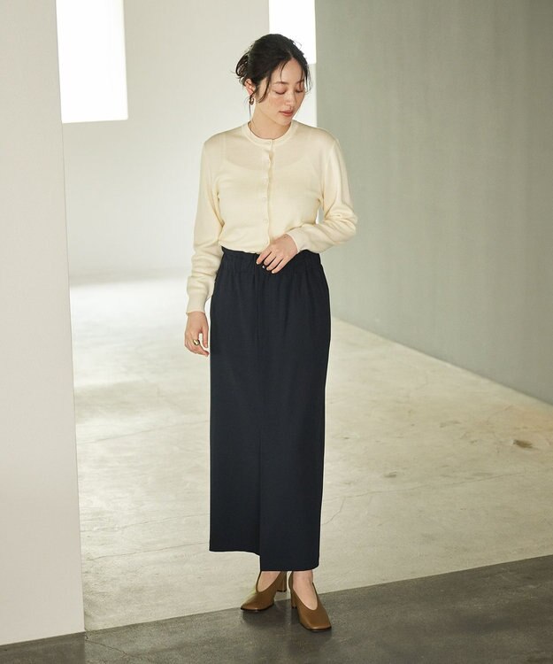 #Newans 【洗濯機可能/ウエストゴム】ロングナロースカート ネイビー