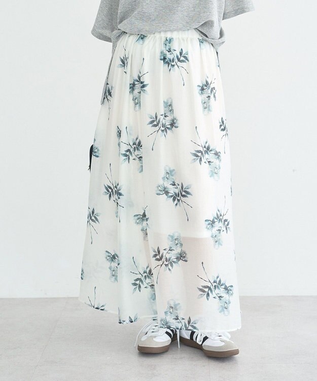 earth music&ecology フラワーシアープリントスカート Off White