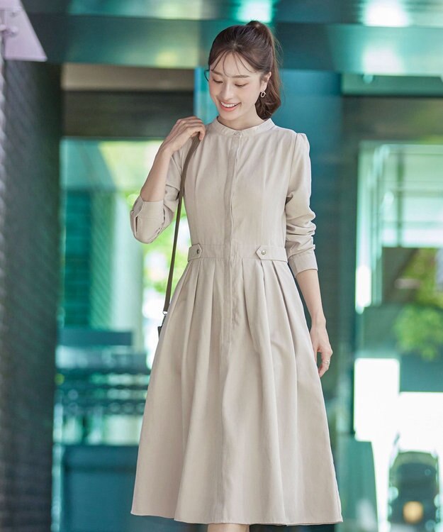 Tiaclasse 【新色追加・洗える】ピーチスキンバンドカラーワンピース グレージュ