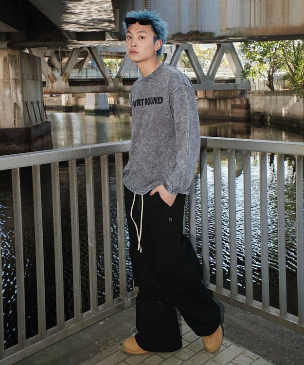 WEGO 【ユニセックス着用ITEM】ケミカルウォッシュグラフィックT（LS） グレー