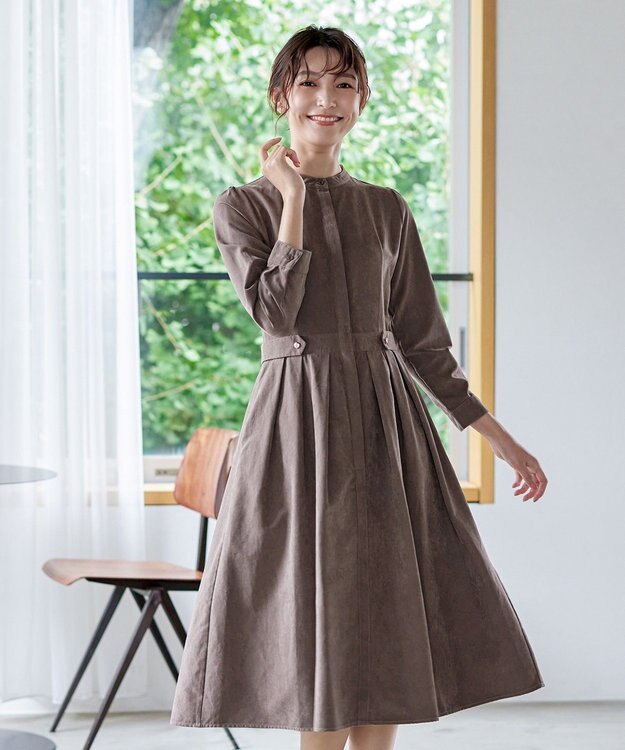 Tiaclasse 【新色追加・洗える】ピーチスキンバンドカラーワンピース モカ