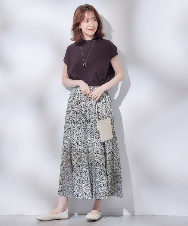 ANY 【洗濯機可能/ウエストゴム】プリントマーメイドスカート モノトーンフラワー