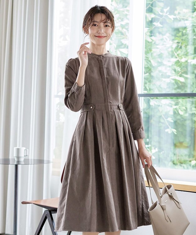 Tiaclasse 【新色追加・洗える】ピーチスキンバンドカラーワンピース モカ