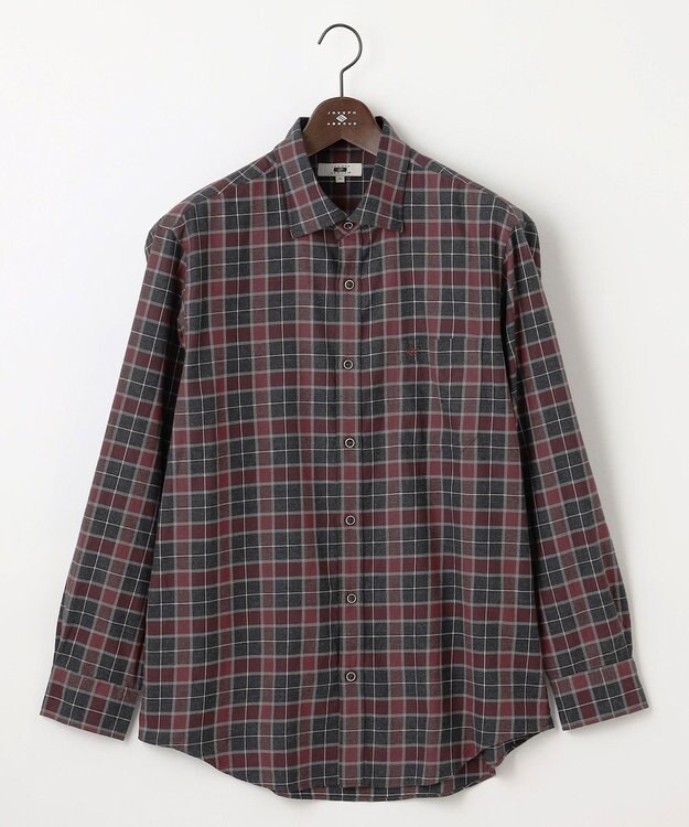 JOSEPH ABBOUD 【キングサイズ・柔らか/暖かい】ファインブラッシュド ネル チェック シャツ ワイン系4