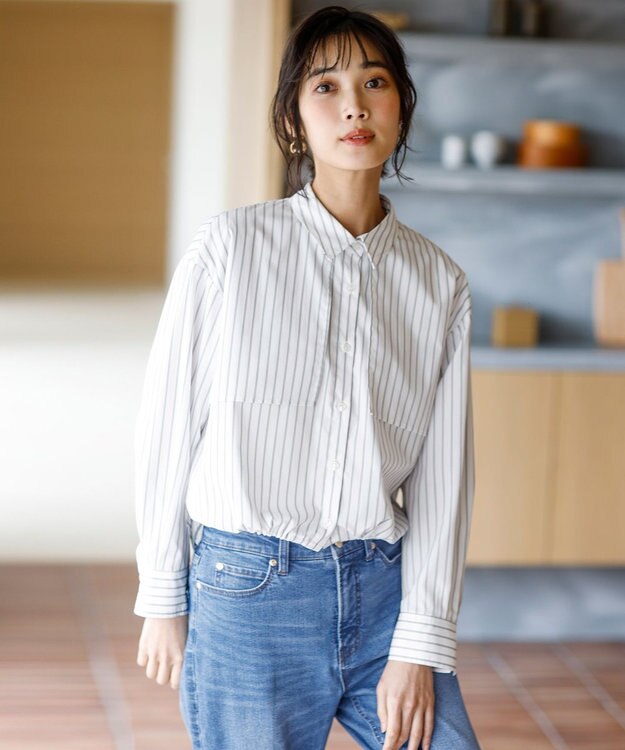 ANY SIS L クロップドヨークハオリ シャツ オフストライプ
