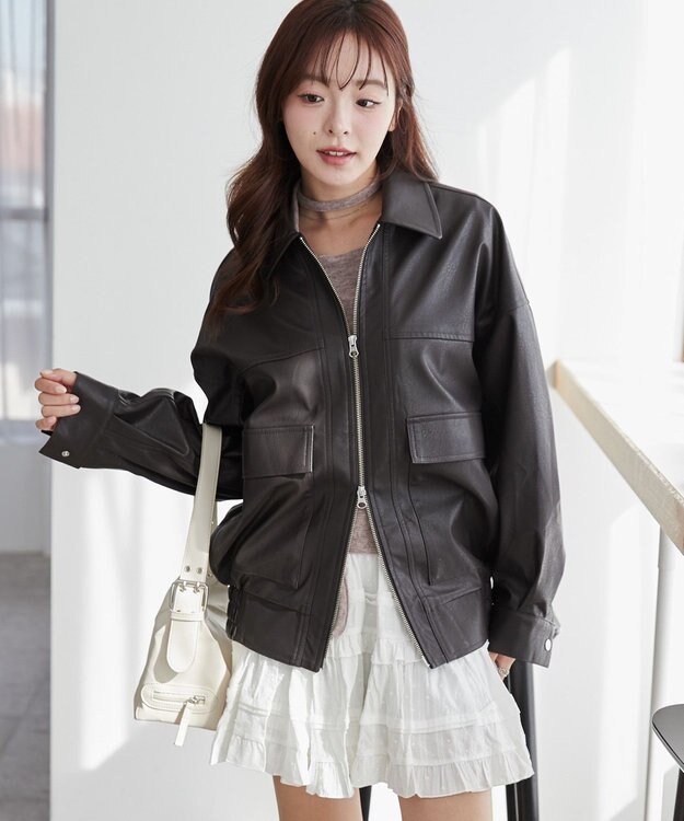 WEGO ヴィンテージライクPUフライトジャケット ダークブラウン