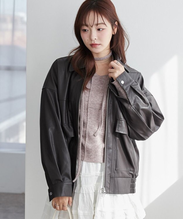 WEGO ヴィンテージライクPUフライトジャケット ダークブラウン