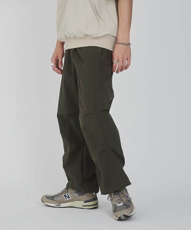 WEGO 【ウエストゴム/撥水/洗濯機可】ナイロンイージーパンツ カーキ