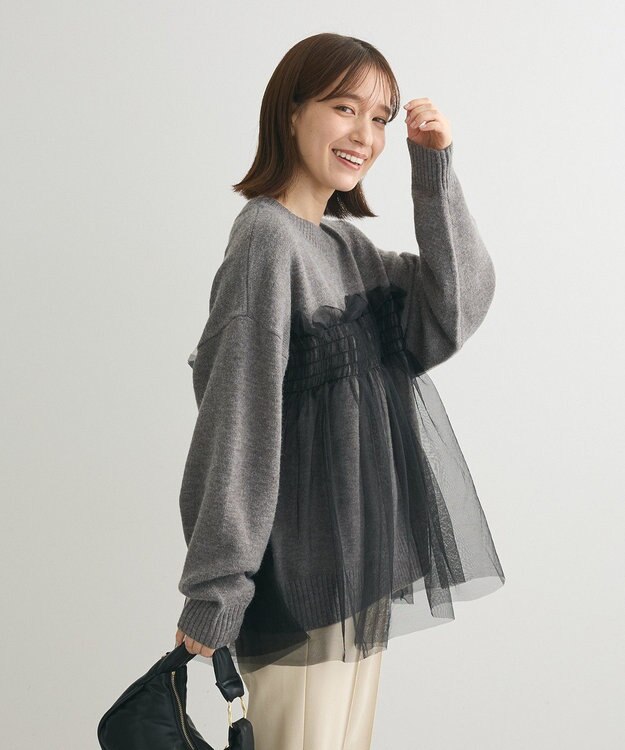 Green Parks ・ＡＮＤＳＥＡＲＣＨ　チュールレイヤードニット Charcoal Gray