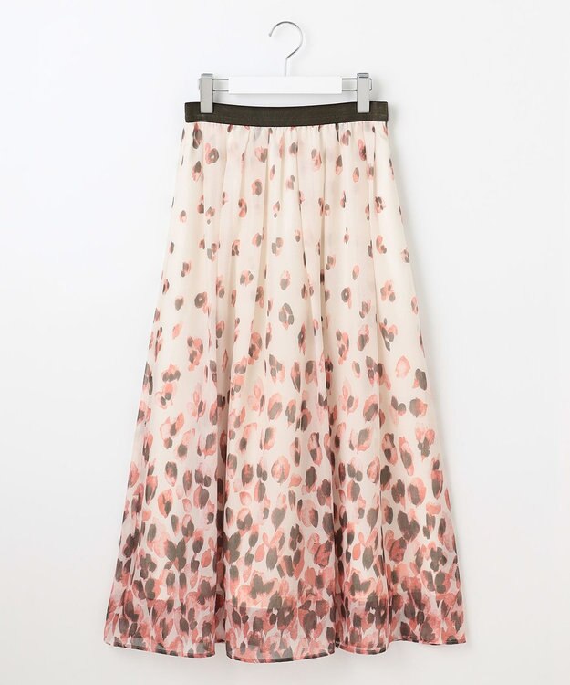 自由区 L 【洗える】グラデーションペタルプリント スカート カーキ×ピンク