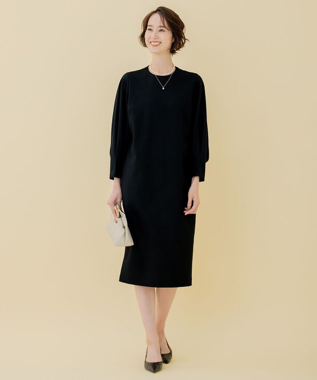 自由区 【WEB限定】ウールミルドジャージー スリーブコンシャスワンピース ブラック系