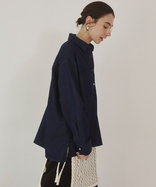 WEGO 【ANGIE VINTAGE】襟が選べる デニム プルオーバー シャツ（バンドカラー/レギュラー） Dブルー