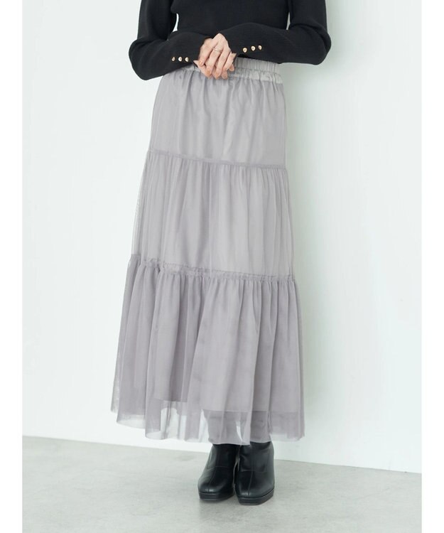 earth music&ecology ティアードチュールスカート Gray