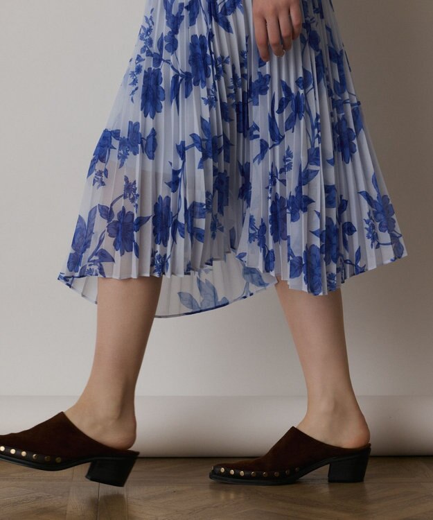 GRACE CONTINENTAL フラワープリントプリーツワンピース サックス