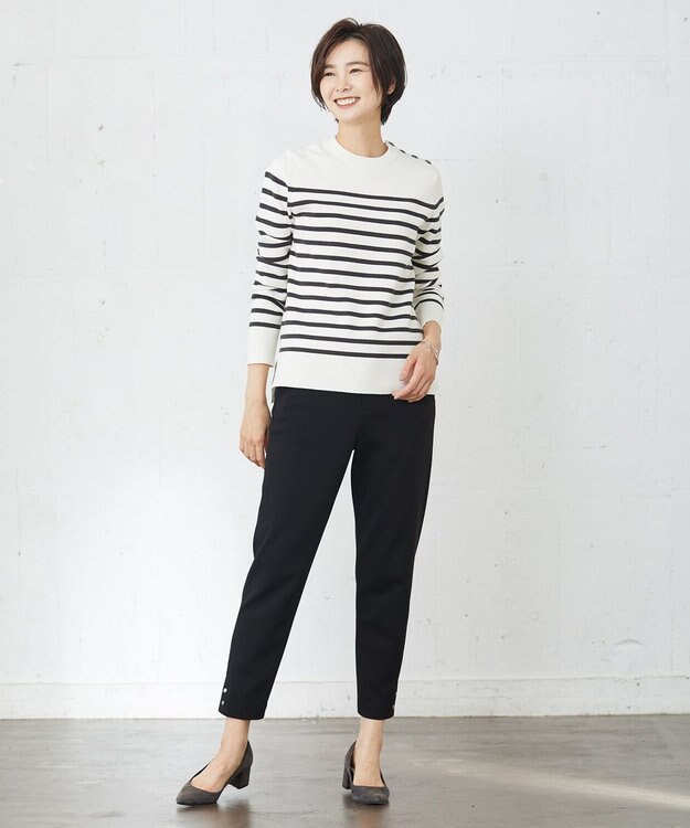 J.PRESS LADIES 【洗える】ミラノリブバスクボーダー ニット アイボリー系1