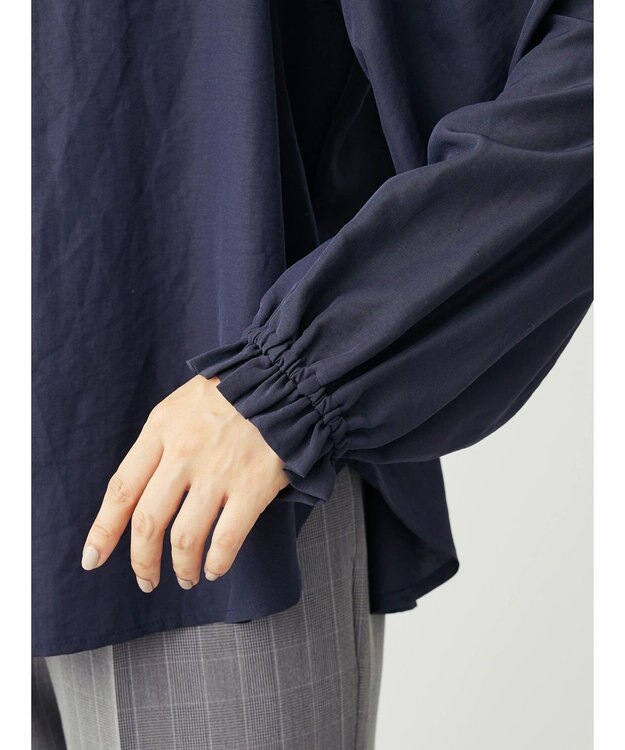 Green Parks スタンドフリルボウタイブラウス Navy